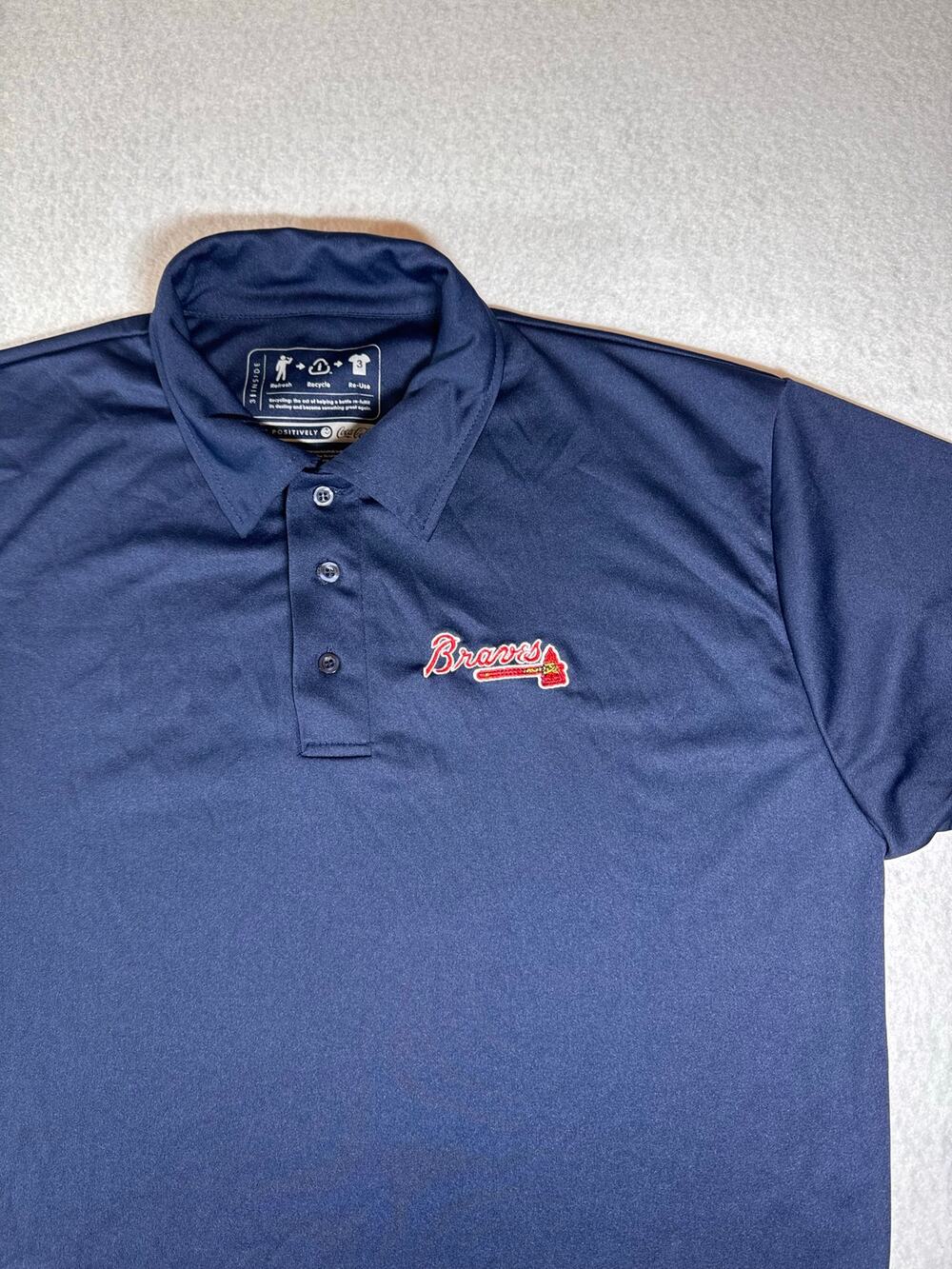 Braves Atlanta Navy Polo XL "made with recycled bottles" Coca Cola Baseball Team